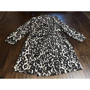 Dana Buchman Trench Coat Womens Lg Waist Belted Leopard Animal Print